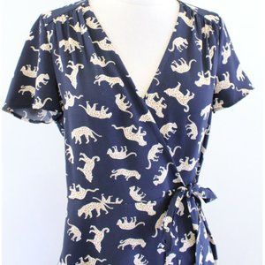 J Crew Navy Leopard Tie Wrap Dress